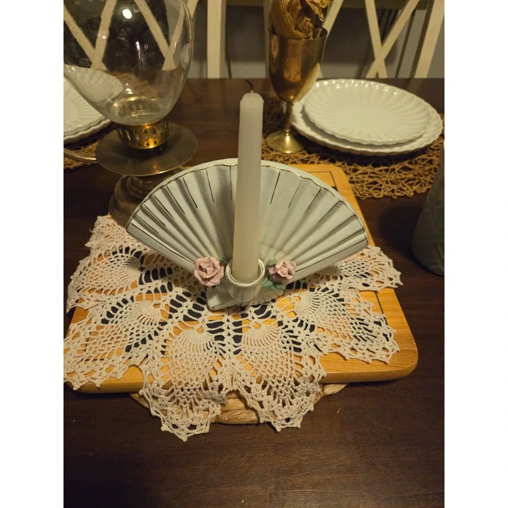vintage porcelain fan-shaped candle holder